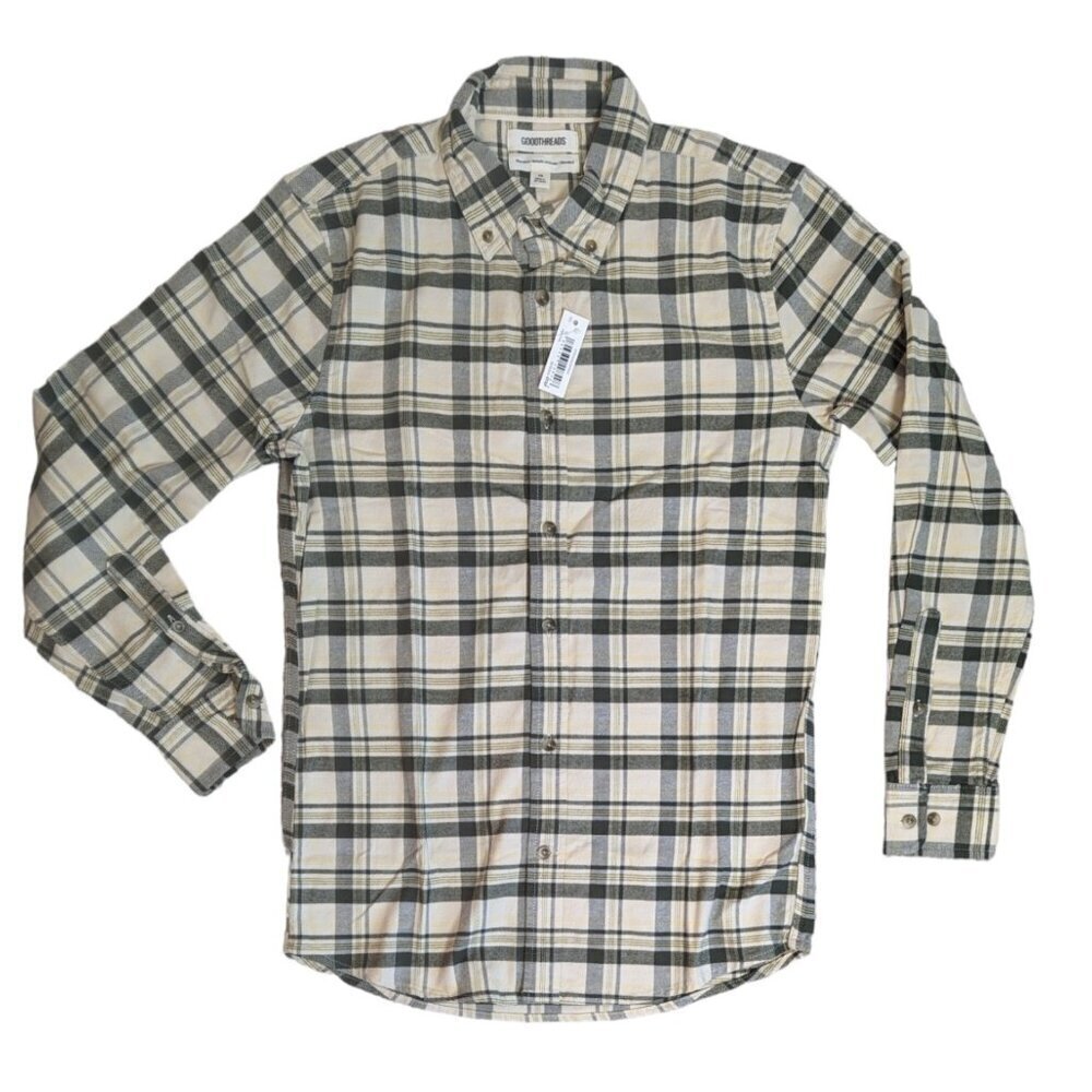 Good Threads Mens Beige Plaid Flannel Shirt XS